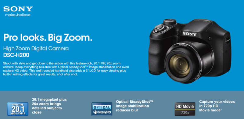 Sony Cybershot DSC-H200 Black 20.1MP 26X Optical SteadyShot image stabilization Digital Camera